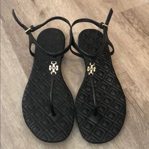 Black and Gold Tory Burch Sandals
